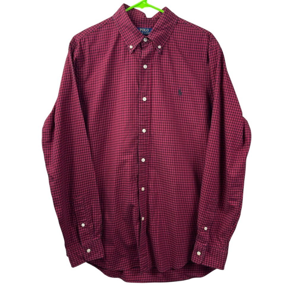 Polo Ralph Lauren Classic Fit Plaid Twill Button Shirt Mens L Red Cotton